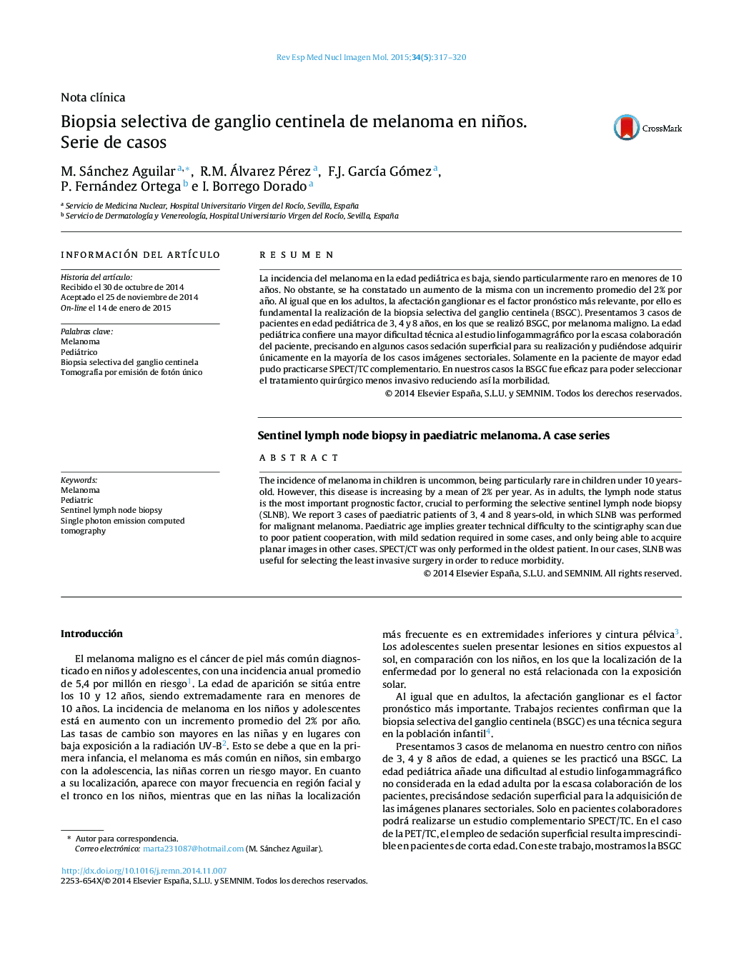 Biopsia selectiva de ganglio centinela de melanoma en niños. Serie de casos