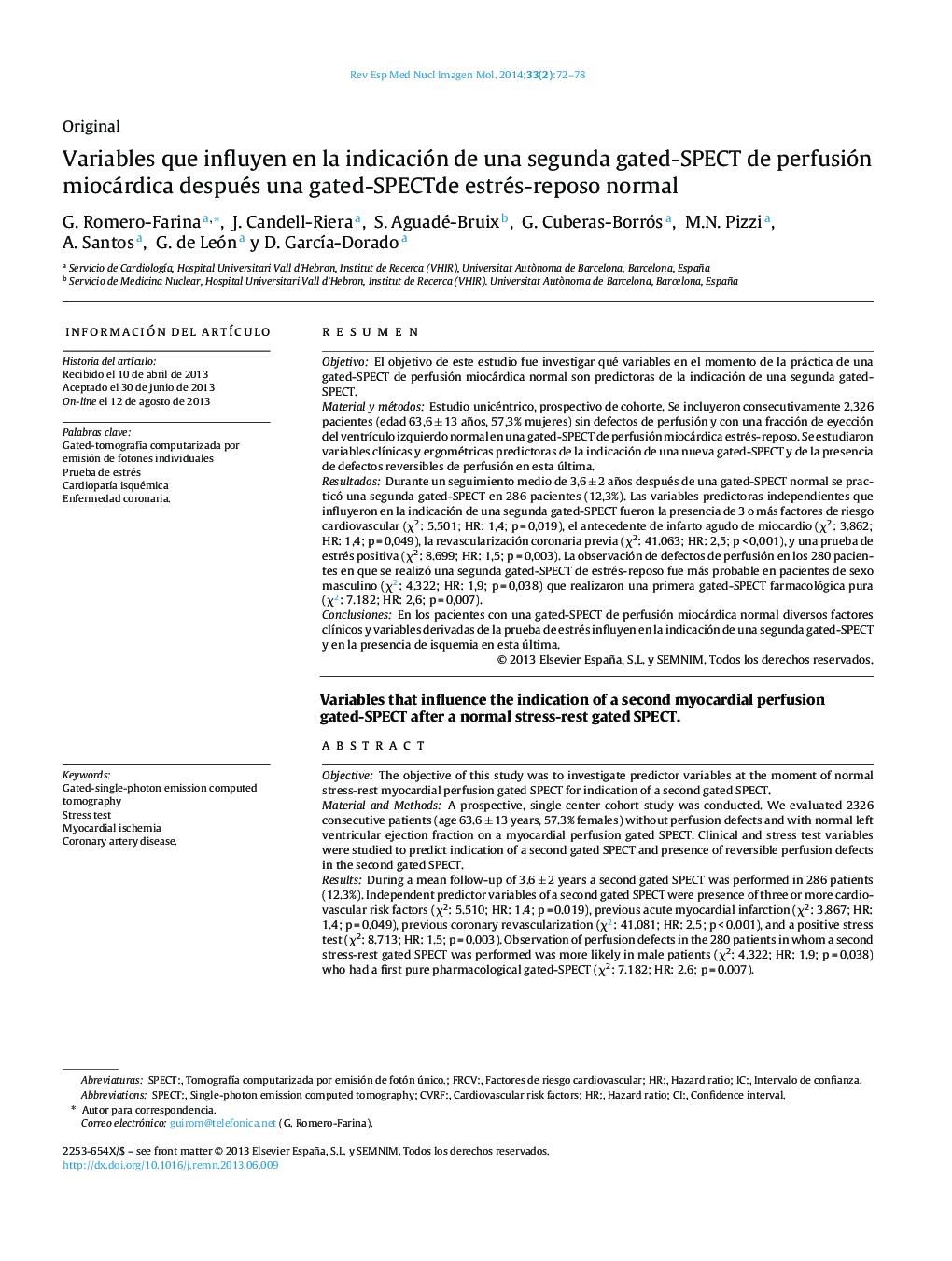 Variables que influyen en la indicación de una segunda gated-SPECT de perfusión miocárdica después una gated-SPECTde estrés-reposo normal