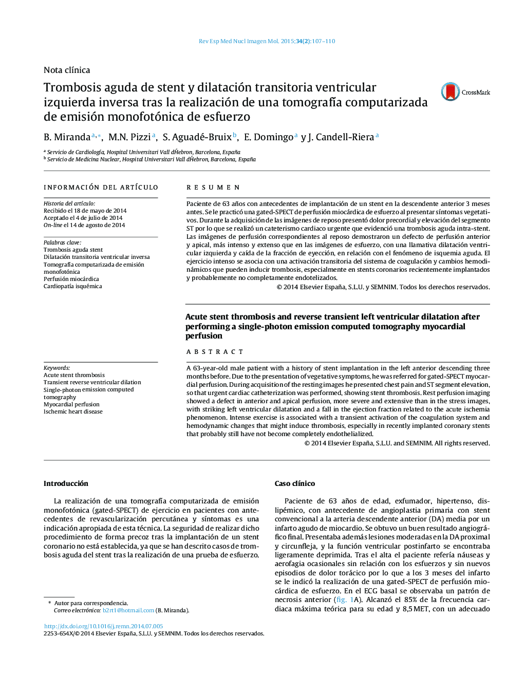 Trombosis aguda de stent y dilatación transitoria ventricular izquierda inversa tras la realización de una tomografía computarizada de emisión monofotónica de esfuerzo