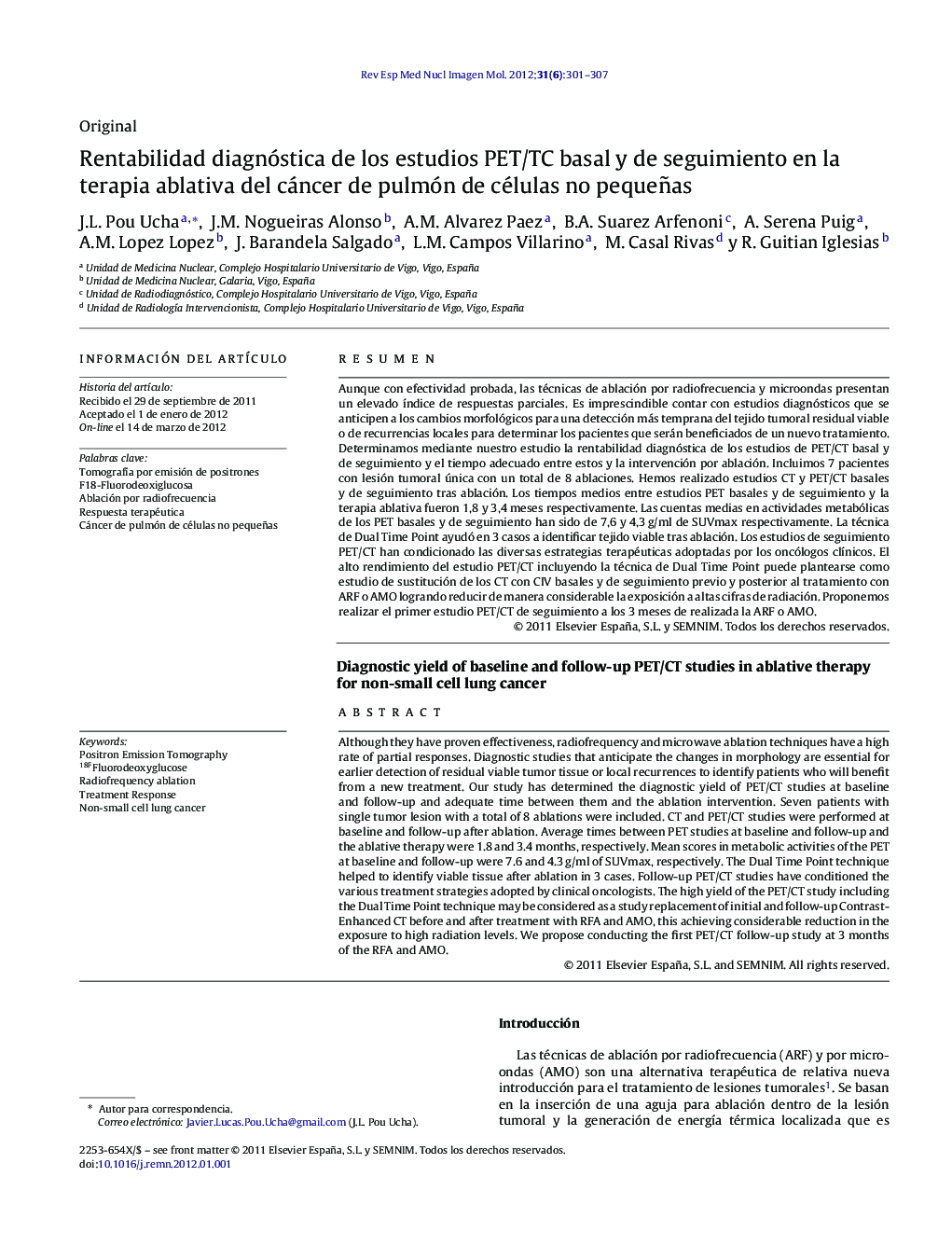 Rentabilidad diagnóstica de los estudios PET/TC basal y de seguimiento en la terapia ablativa del cáncer de pulmón de células no pequeñas