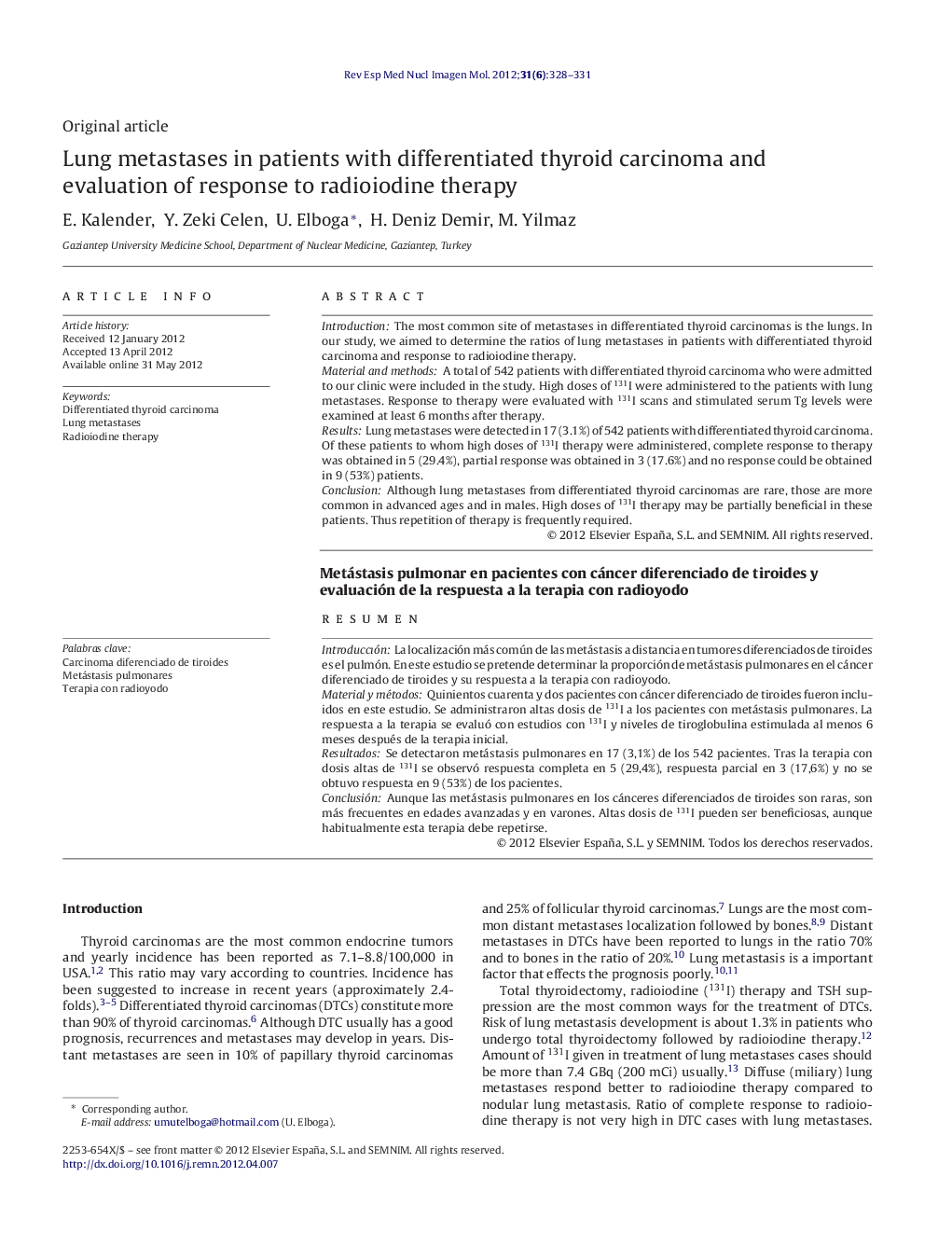 Lung metastases in patients with differentiated thyroid carcinoma and evaluation of response to radioiodine therapy