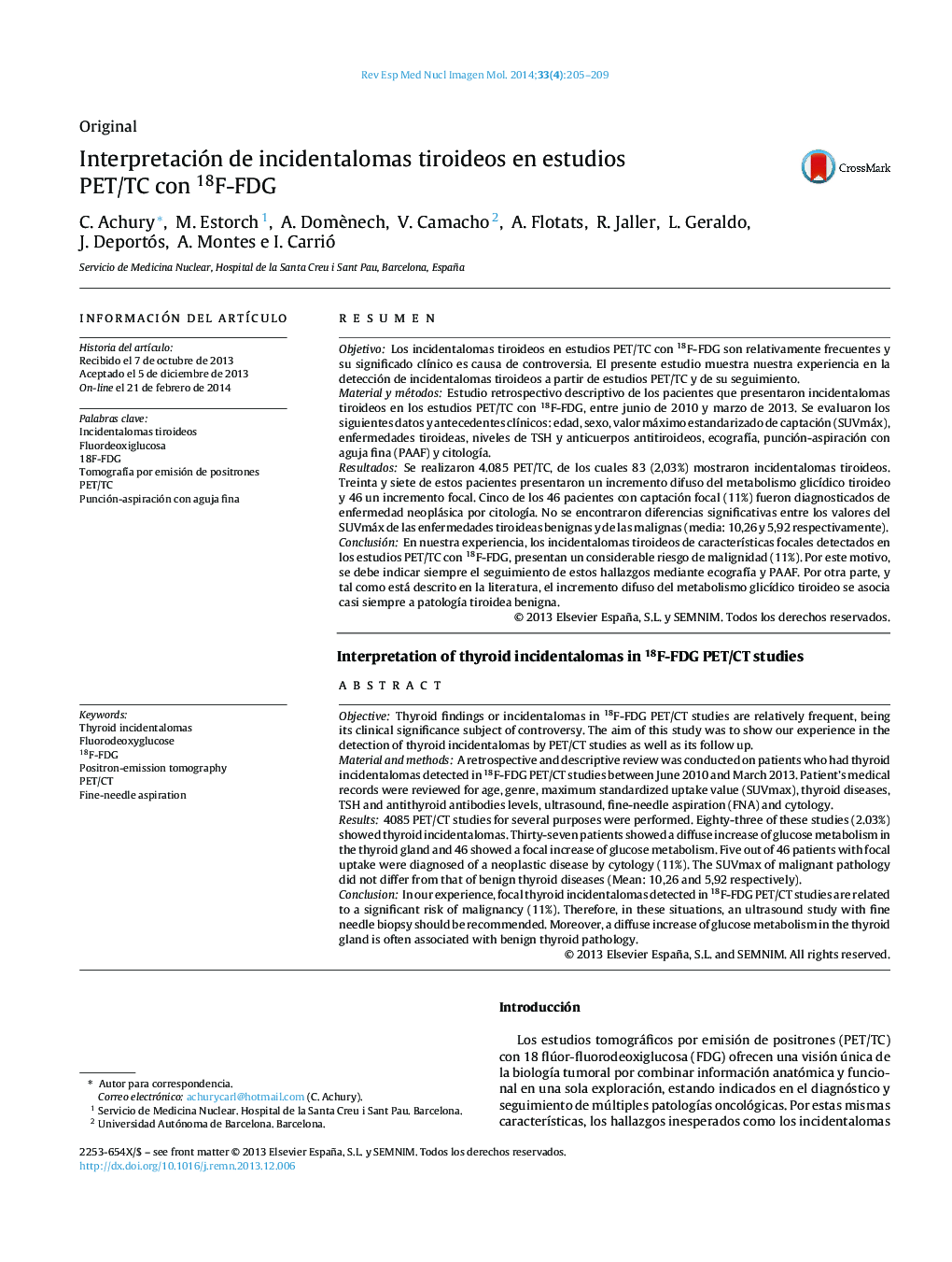 Interpretación de incidentalomas tiroideos en estudios PET/TC con 18F-FDG