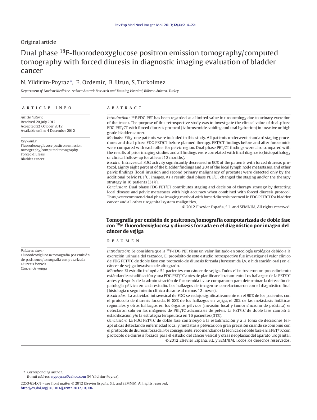 Dual phase 18F-fluorodeoxyglucose positron emission tomography/computed tomography with forced diuresis in diagnostic imaging evaluation of bladder cancer