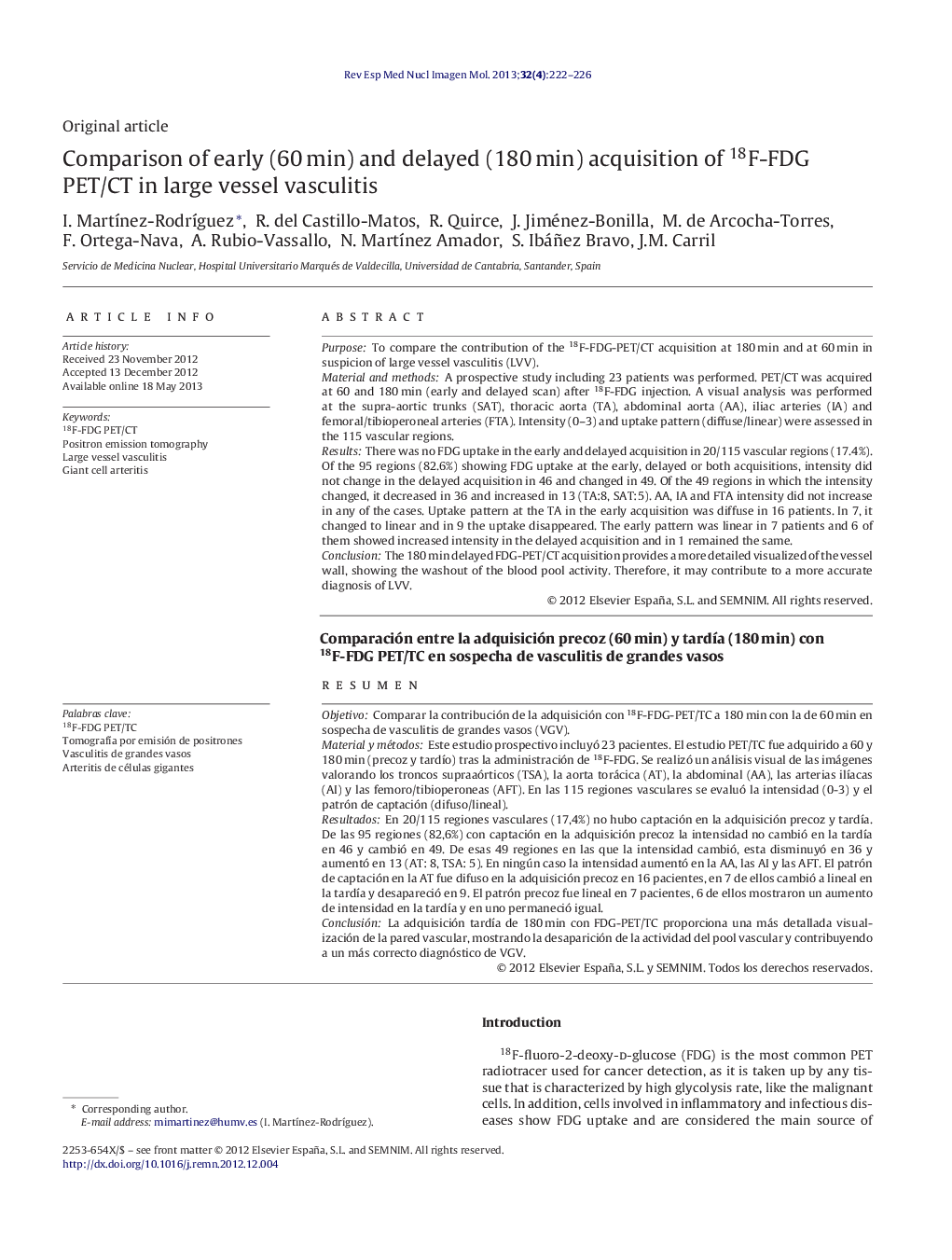 Comparison of early (60 min) and delayed (180 min) acquisition of 18F-FDG PET/CT in large vessel vasculitis