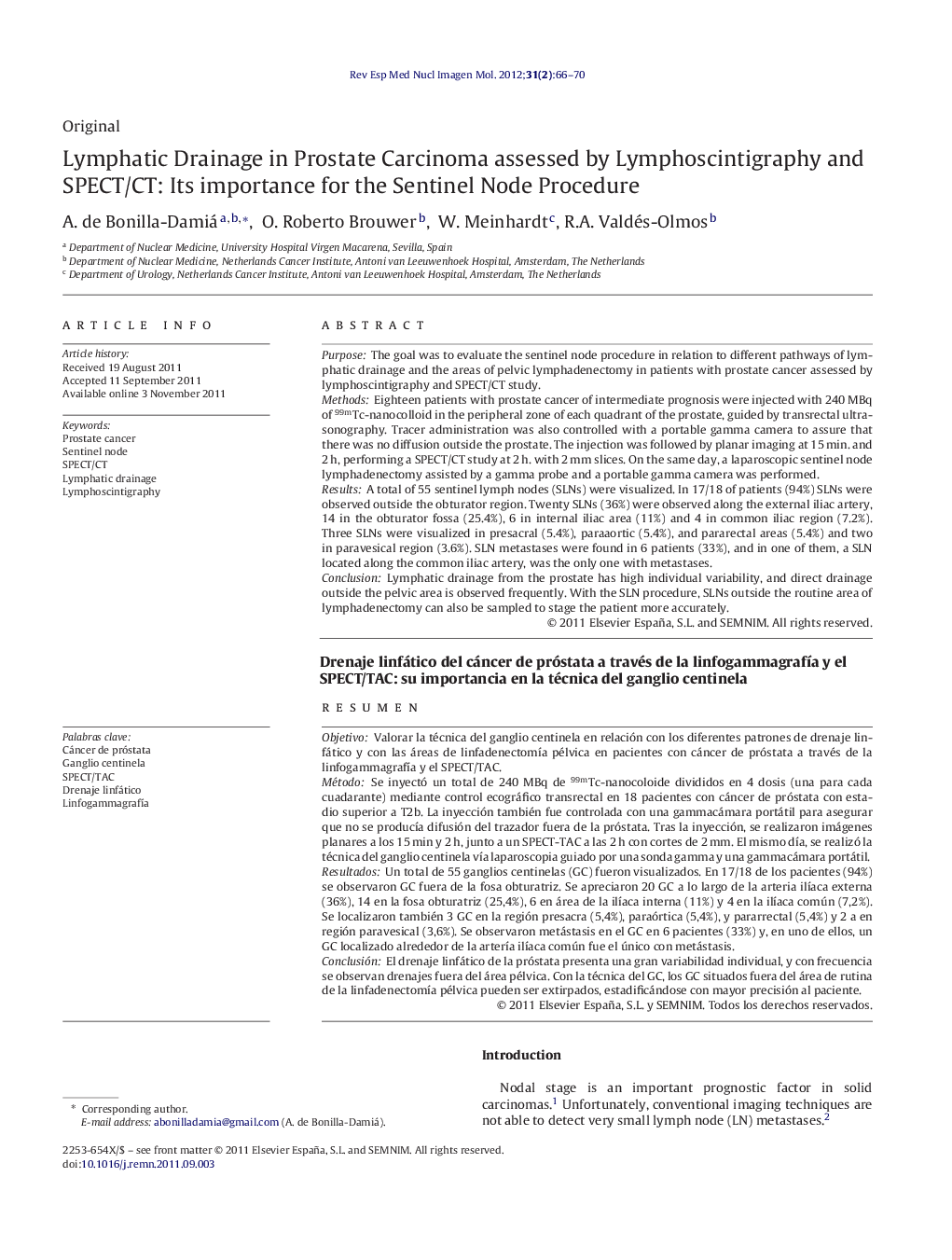 Lymphatic Drainage in Prostate Carcinoma assessed by Lymphoscintigraphy and SPECT/CT: Its importance for the Sentinel Node Procedure