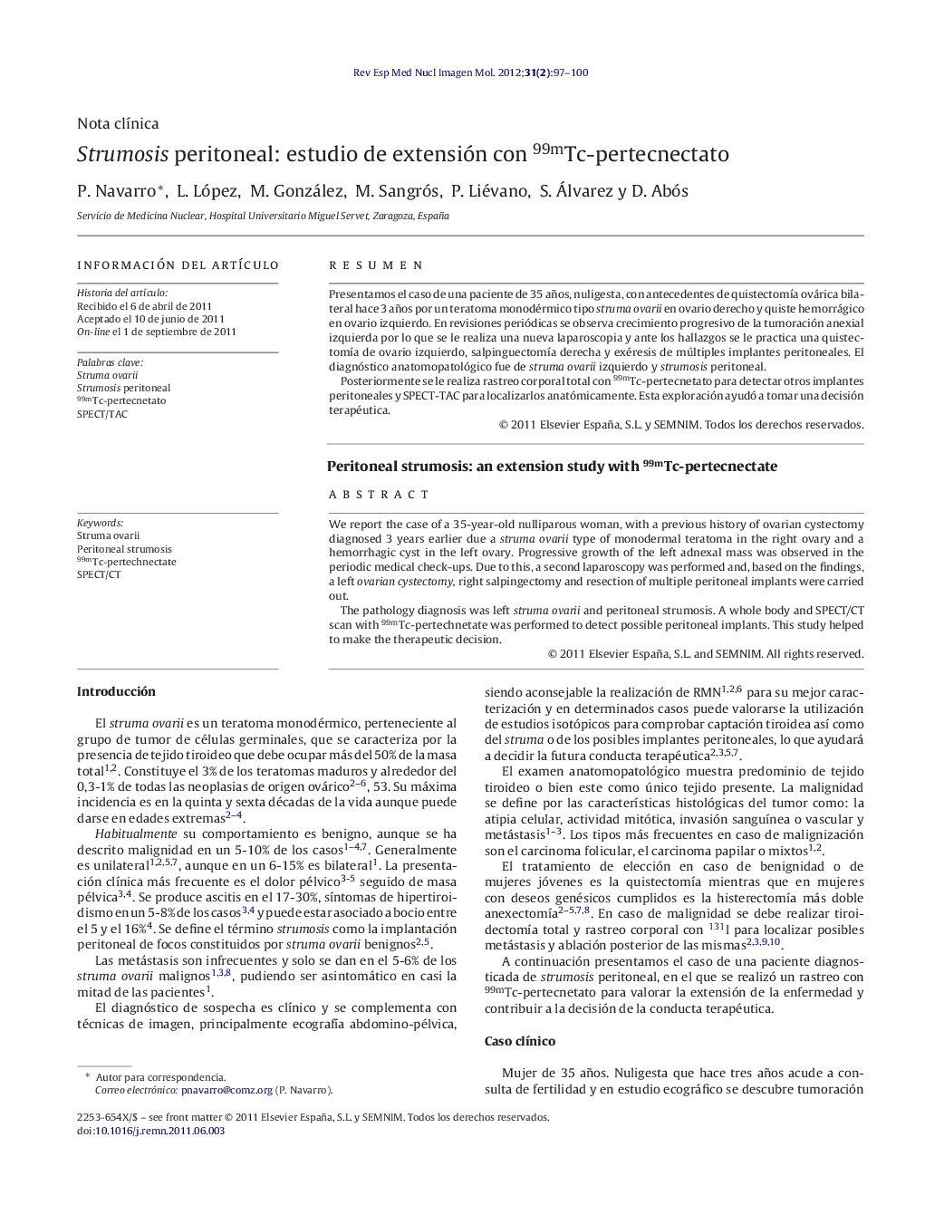 Strumosis peritoneal: estudio de extensión con 99mTc-pertecnectato