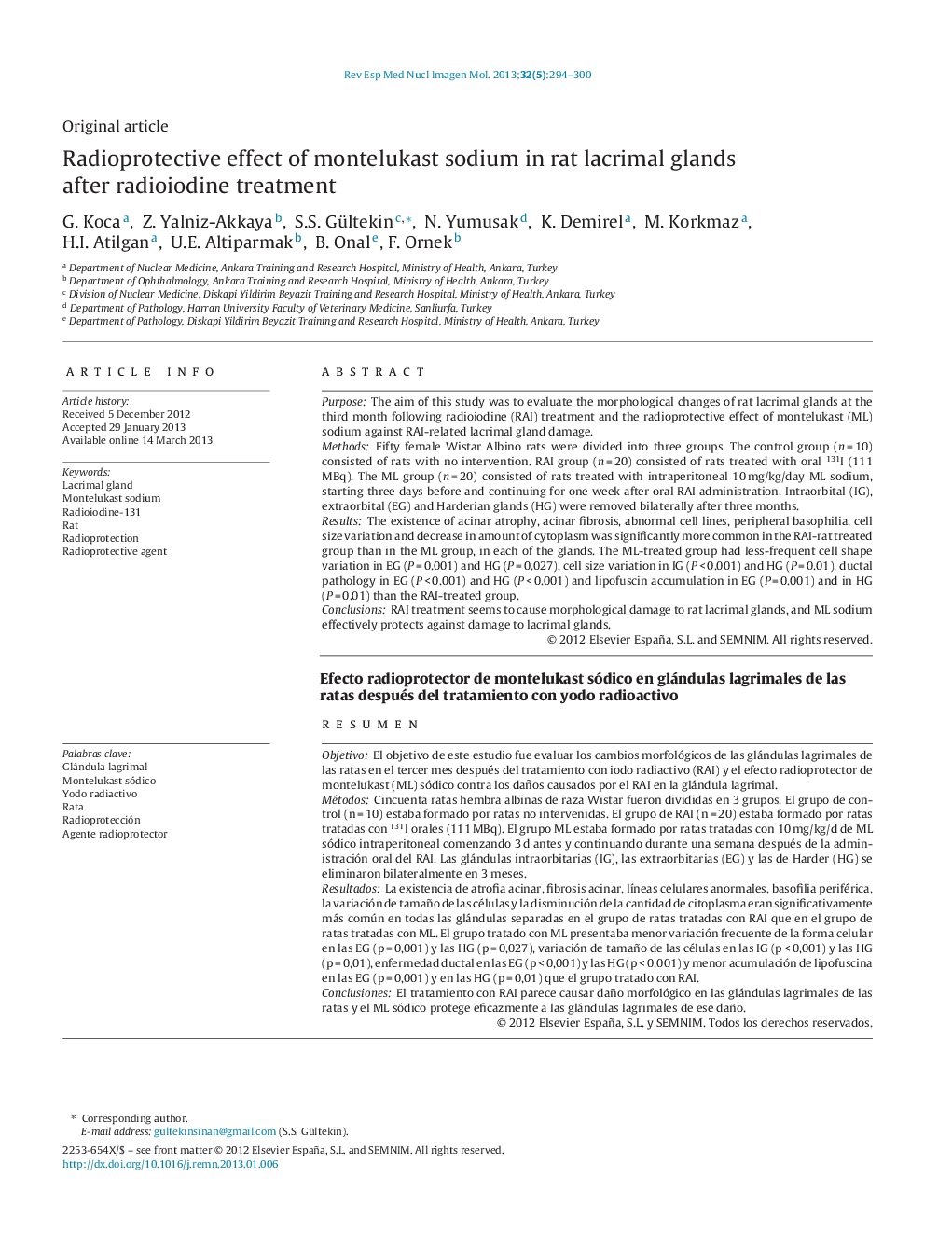 Radioprotective effect of montelukast sodium in rat lacrimal glands after radioiodine treatment