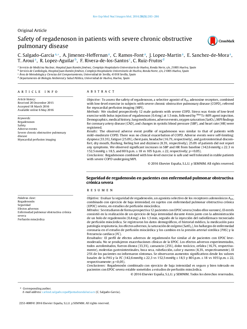 Safety of regadenoson in patients with severe chronic obstructive pulmonary disease