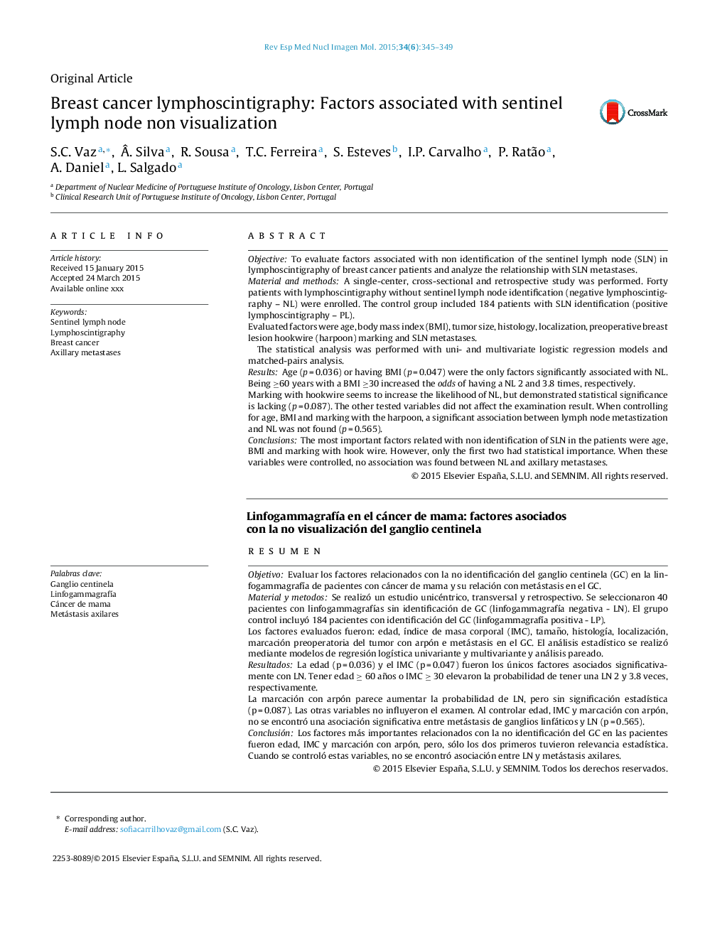 Breast cancer lymphoscintigraphy: Factors associated with sentinel lymph node non visualization