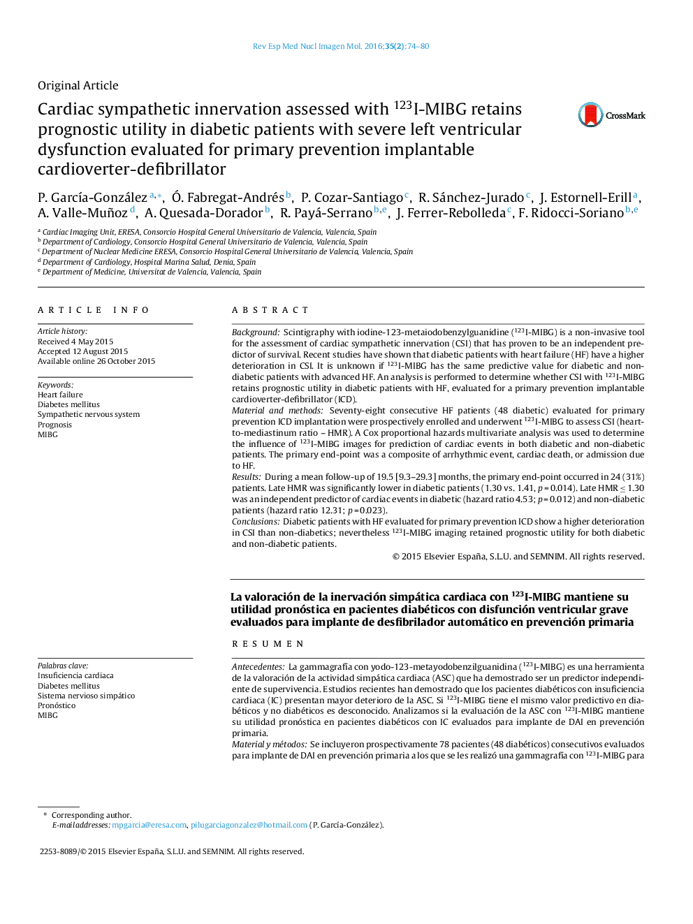 Cardiac sympathetic innervation assessed with 123I-MIBG retains prognostic utility in diabetic patients with severe left ventricular dysfunction evaluated for primary prevention implantable cardioverter-defibrillator