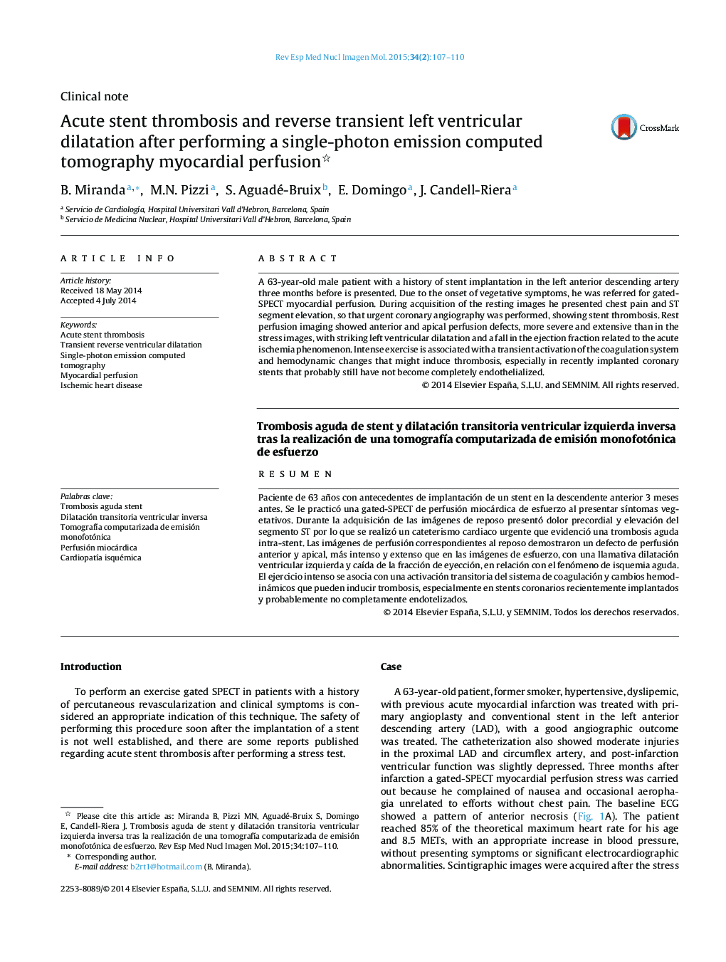 Acute stent thrombosis and reverse transient left ventricular dilatation after performing a single-photon emission computed tomography myocardial perfusion