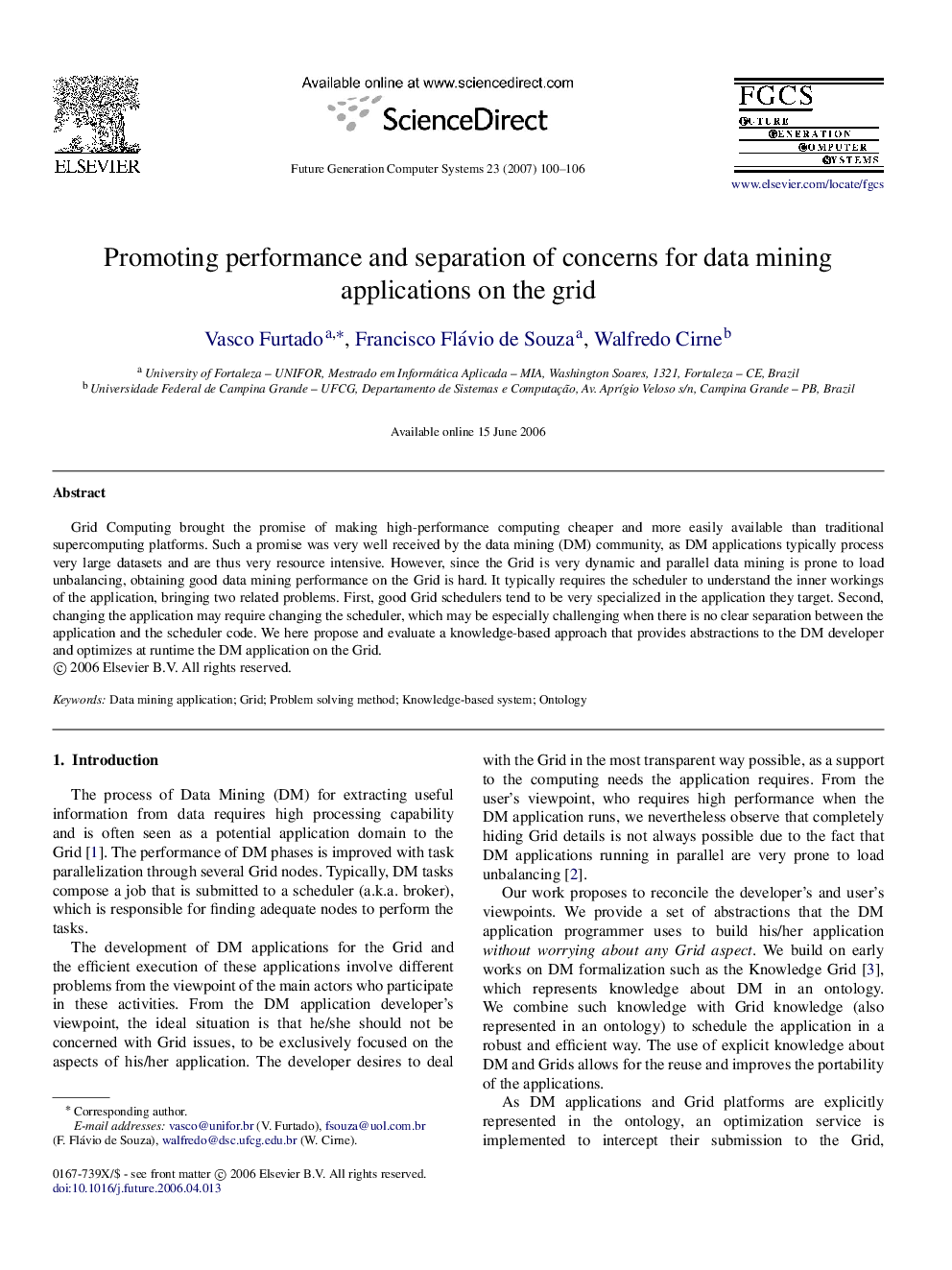 Promoting performance and separation of concerns for data mining applications on the grid