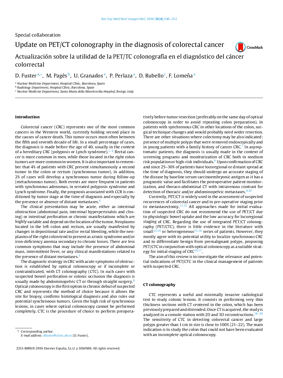 Update on PET/CT colonography in the diagnosis of colorectal cancer