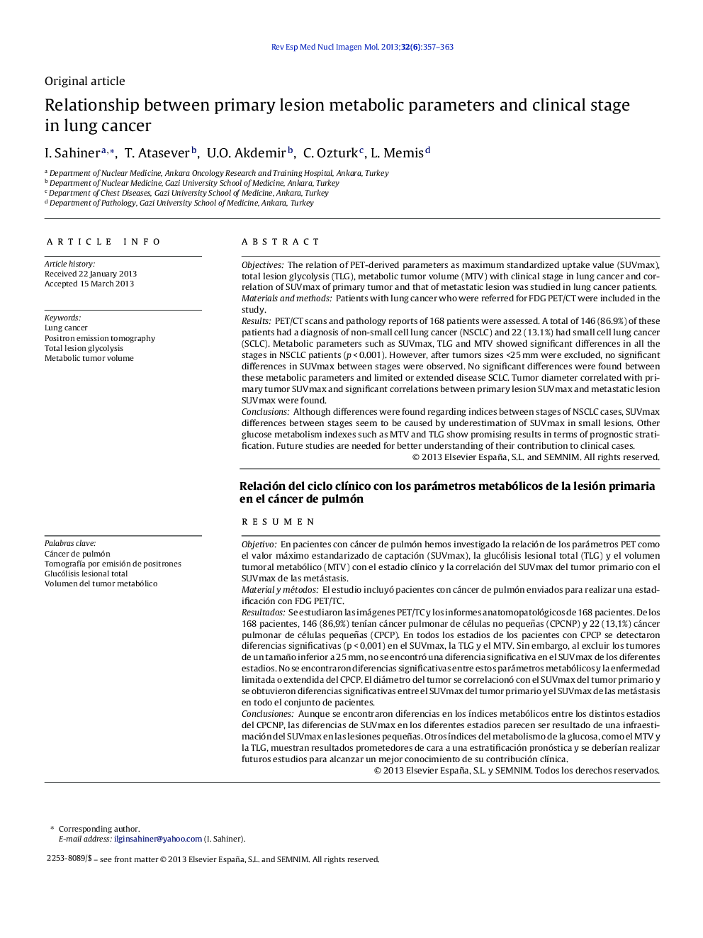 Relationship between primary lesion metabolic parameters and clinical stage in lung cancer