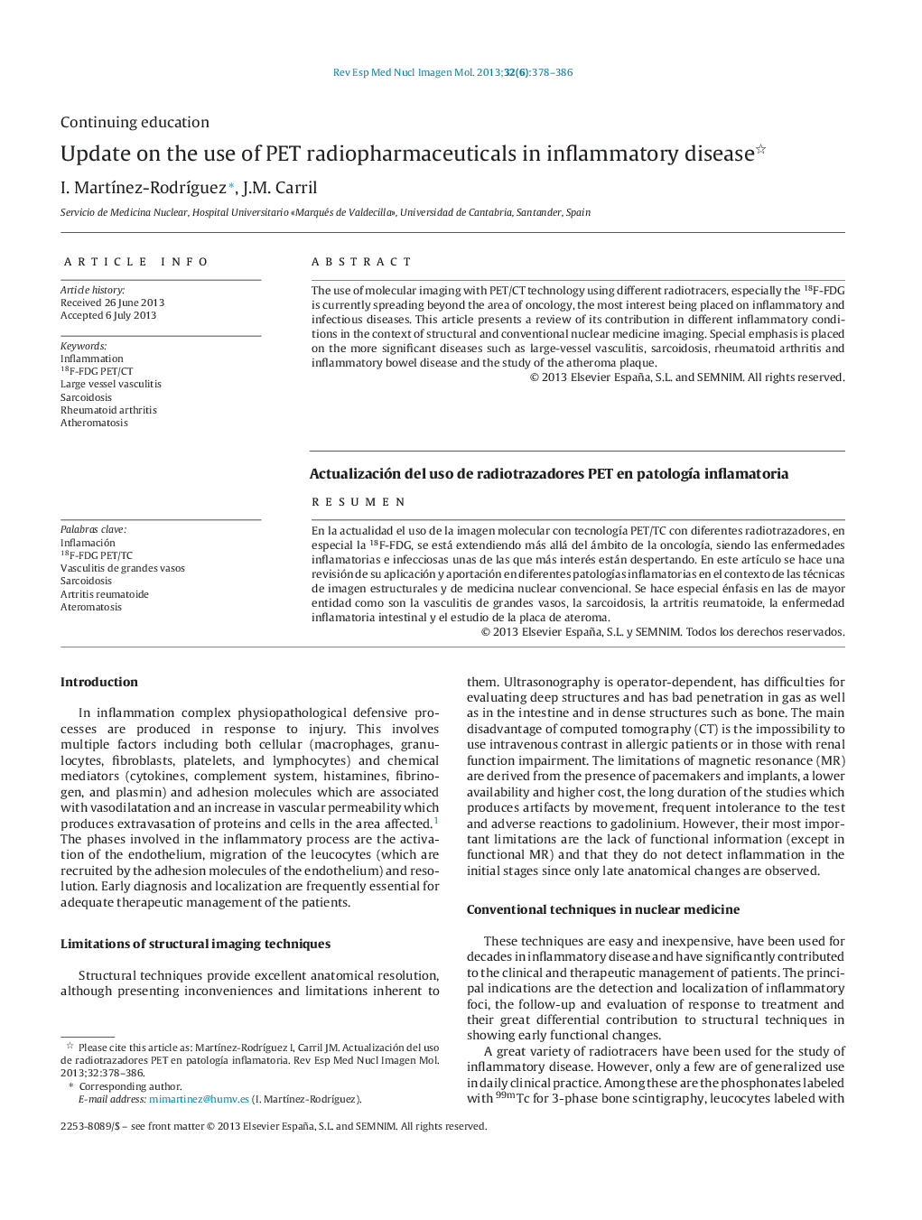 Update on the use of PET radiopharmaceuticals in inflammatory disease 