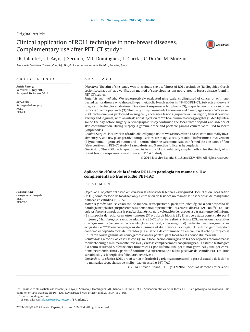 Clinical application of ROLL technique in non-breast diseases. Complementary use after PET-CT study 