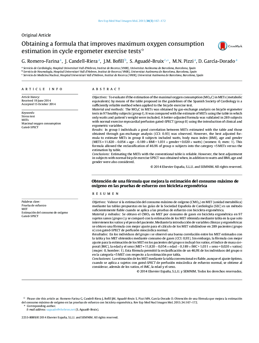 Obtaining a formula that improves maximum oxygen consumption estimation in cycle ergometer exercise tests 