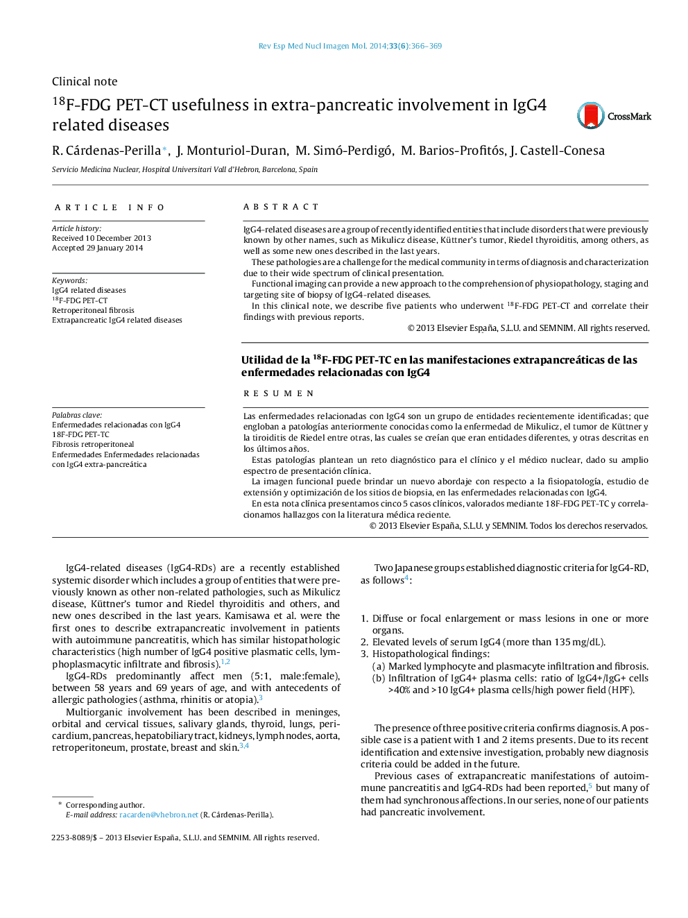 18F-FDG PET-CT usefulness in extra-pancreatic involvement in IgG4 related diseases