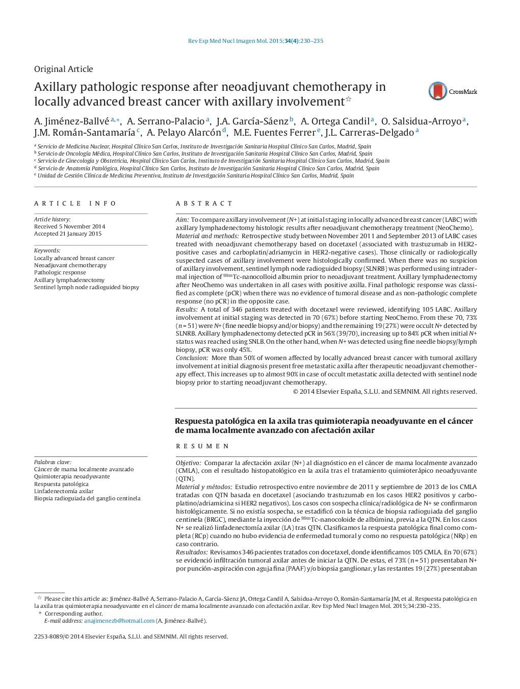 Axillary pathologic response after neoadjuvant chemotherapy in locally advanced breast cancer with axillary involvement 