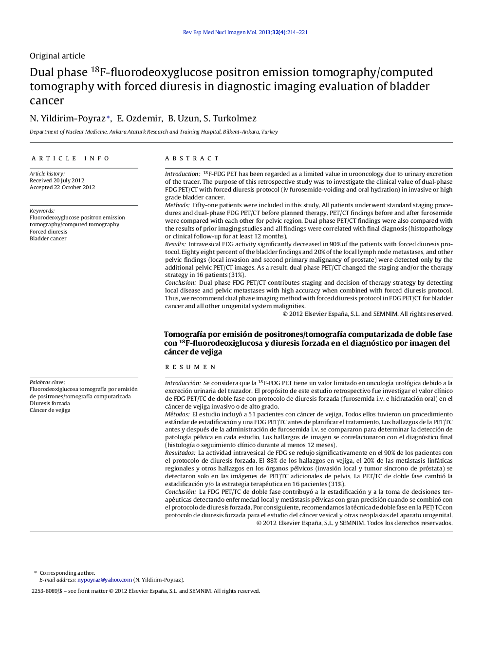 Dual phase 18F-fluorodeoxyglucose positron emission tomography/computed tomography with forced diuresis in diagnostic imaging evaluation of bladder cancer