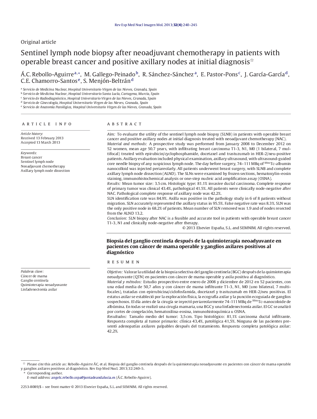 Sentinel lymph node biopsy after neoadjuvant chemotherapy in patients with operable breast cancer and positive axillary nodes at initial diagnosis 