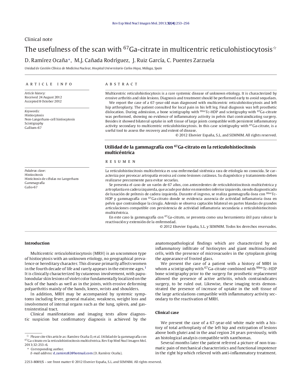 The usefulness of the scan with 67Ga-citrate in multicentric reticulohistiocytosis