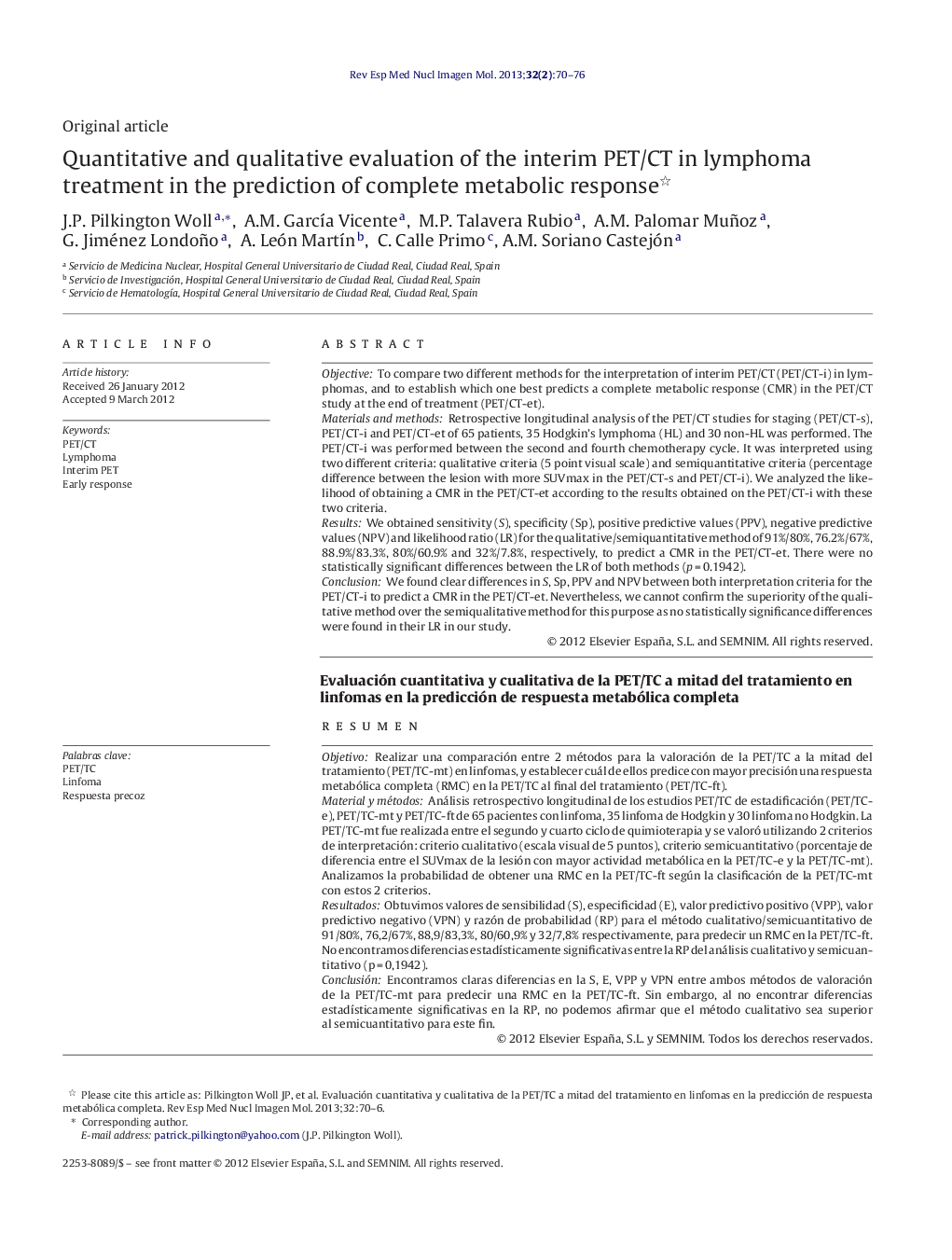 Quantitative and qualitative evaluation of the interim PET/CT in lymphoma treatment in the prediction of complete metabolic response 