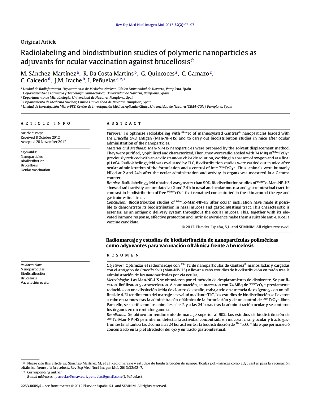 Radiolabeling and biodistribution studies of polymeric nanoparticles as adjuvants for ocular vaccination against brucellosis 