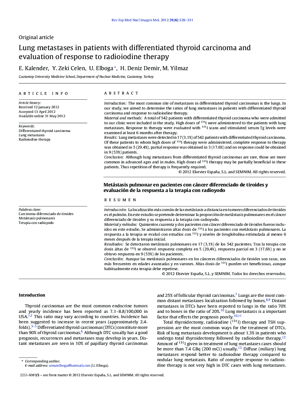 Lung metastases in patients with differentiated thyroid carcinoma and evaluation of response to radioiodine therapy