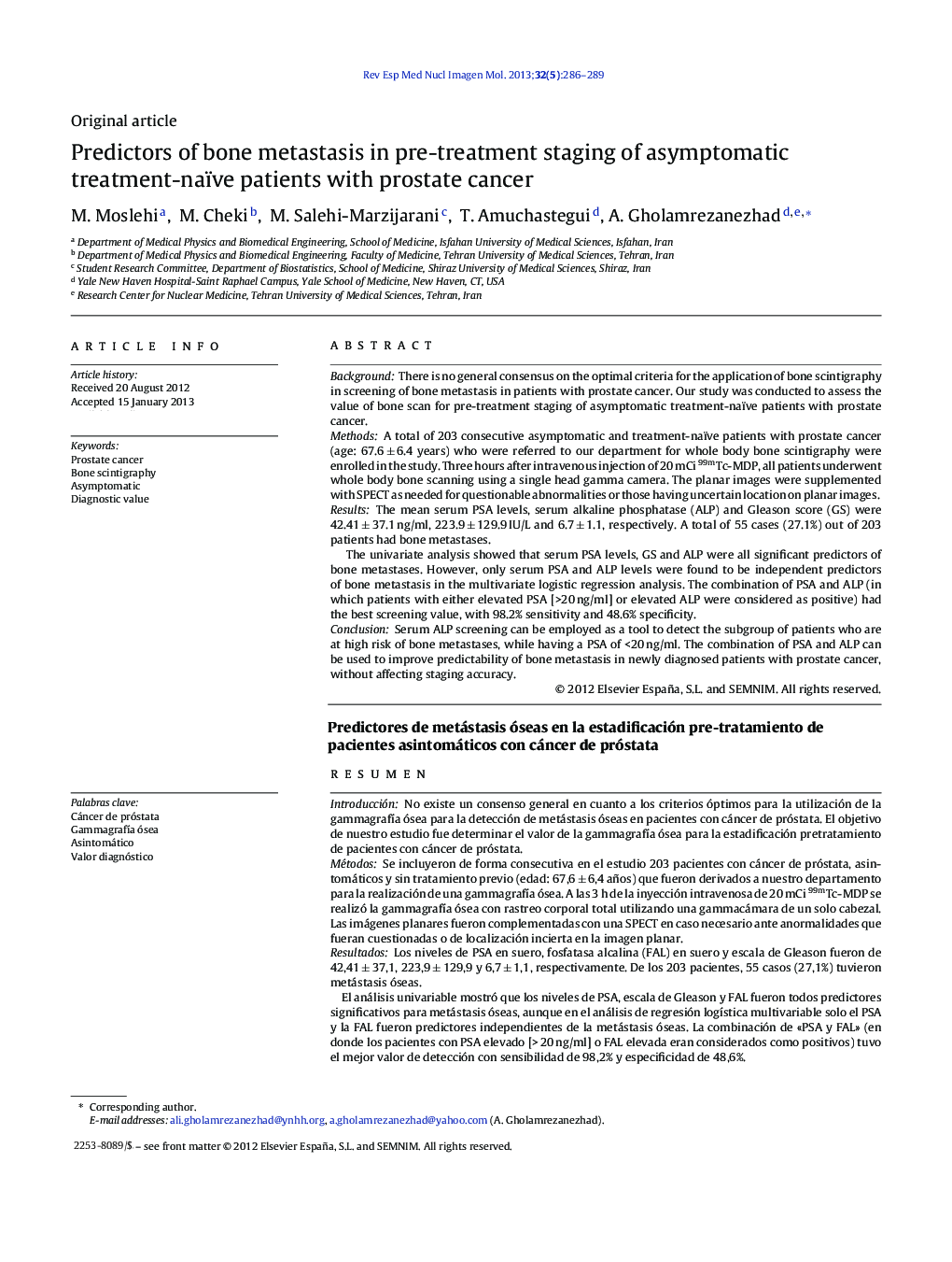 Predictors of bone metastasis in pre-treatment staging of asymptomatic treatment-naïve patients with prostate cancer