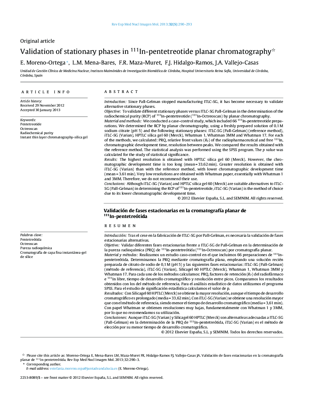 Validation of stationary phases in 111In-pentetreotide planar chromatography 