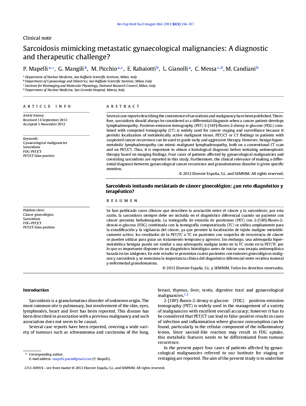 Sarcoidosis mimicking metastatic gynaecological malignancies: A diagnostic and therapeutic challenge?