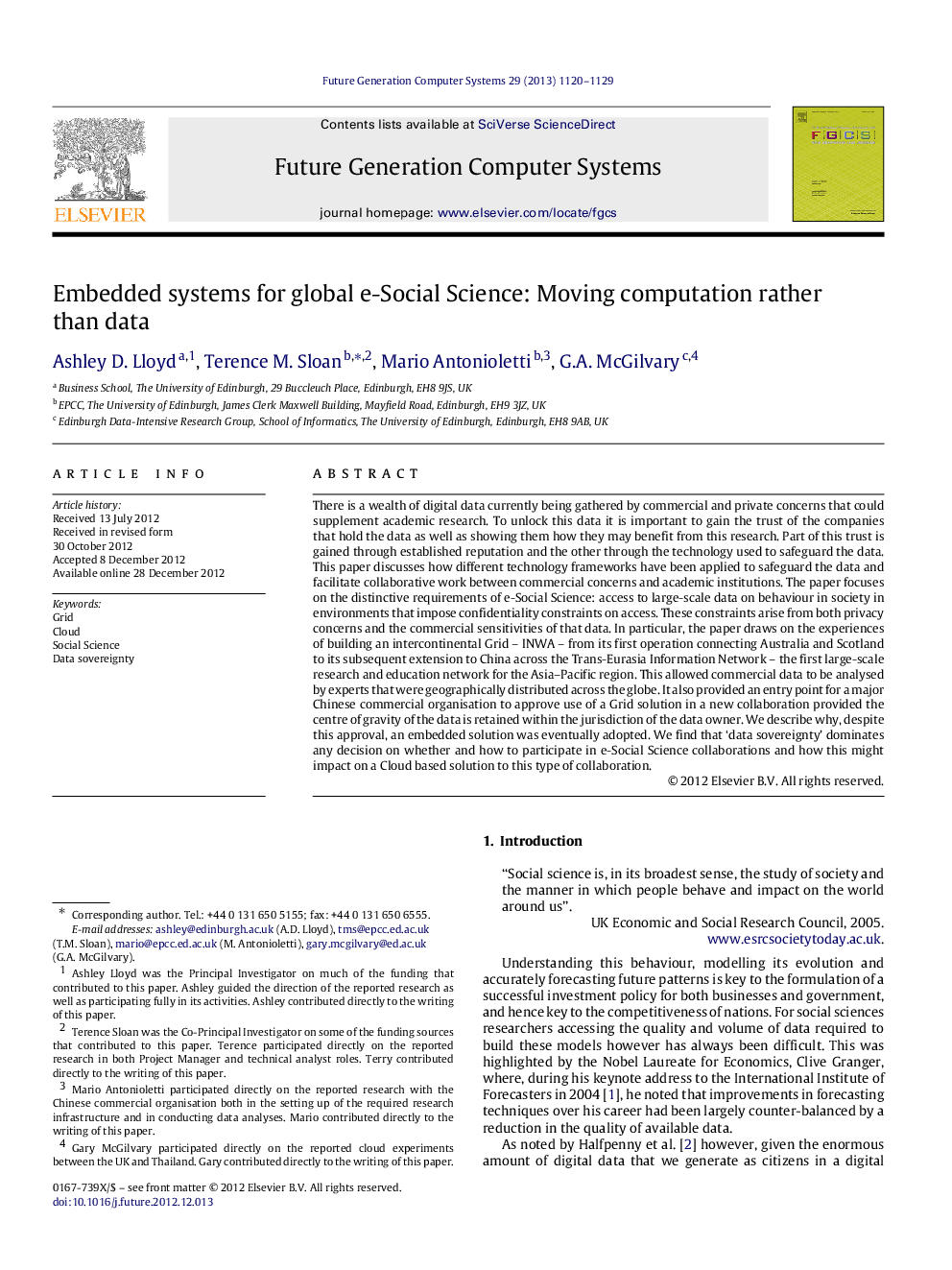 Embedded systems for global e-Social Science: Moving computation rather than data