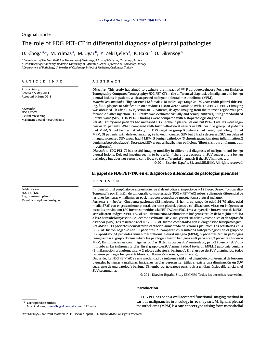 The role of FDG PET-CT in differential diagnosis of pleural pathologies