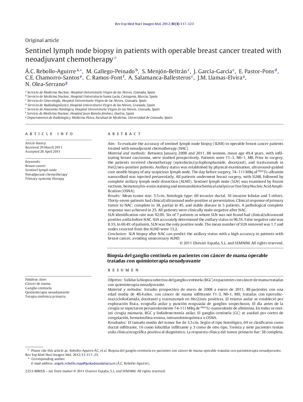 Sentinel lymph node biopsy in patients with operable breast cancer treated with neoadjuvant chemotherapy