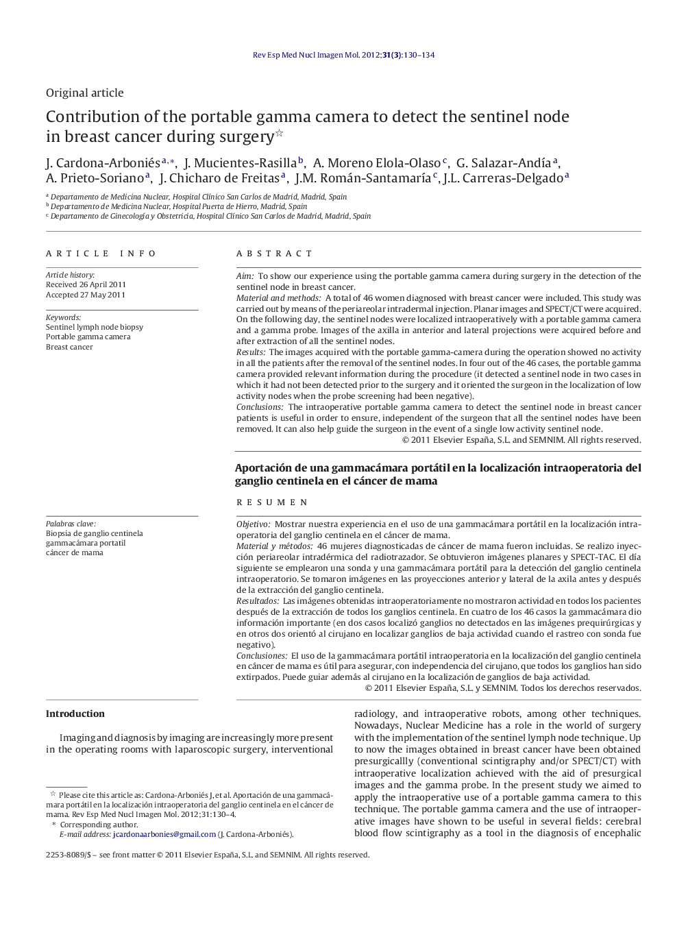 Contribution of the portable gamma camera to detect the sentinel node in breast cancer during surgery