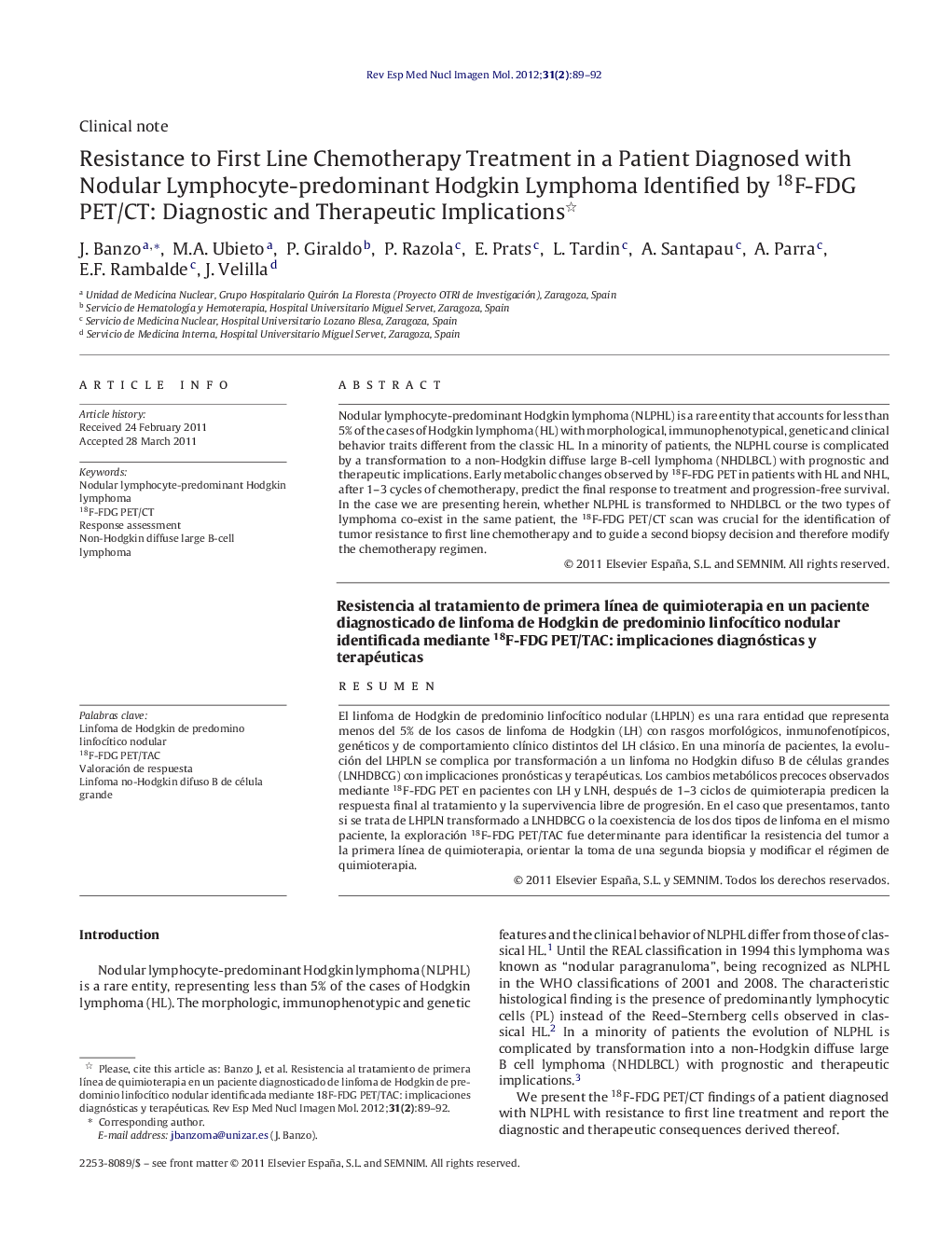 Resistance to First Line Chemotherapy Treatment in a Patient Diagnosed with Nodular Lymphocyte-predominant Hodgkin Lymphoma Identified by 18F-FDG PET/CT: Diagnostic and Therapeutic Implications