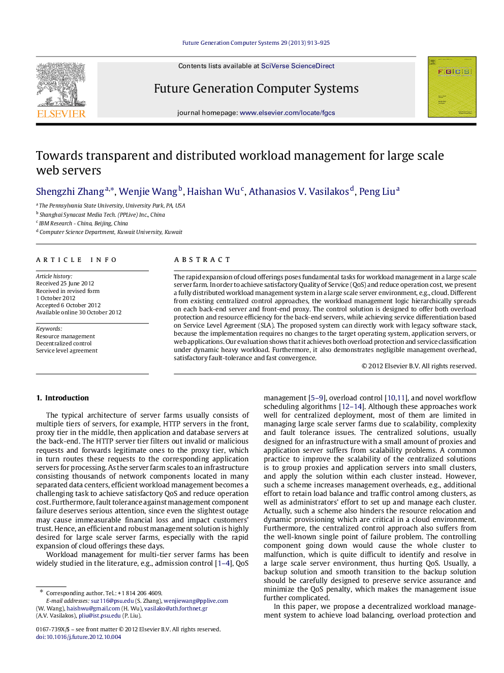 Towards transparent and distributed workload management for large scale web servers