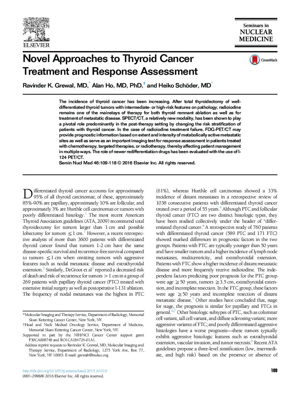 Novel Approaches to Thyroid Cancer Treatment and Response Assessment 