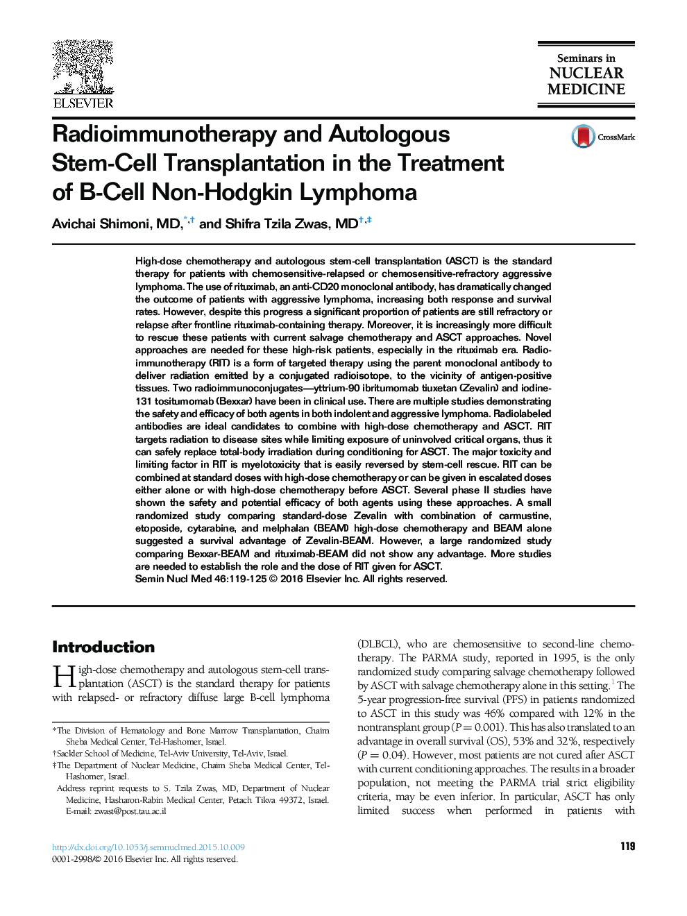 Radioimmunotherapy and Autologous Stem-Cell Transplantation in the Treatment of B-Cell Non-Hodgkin Lymphoma