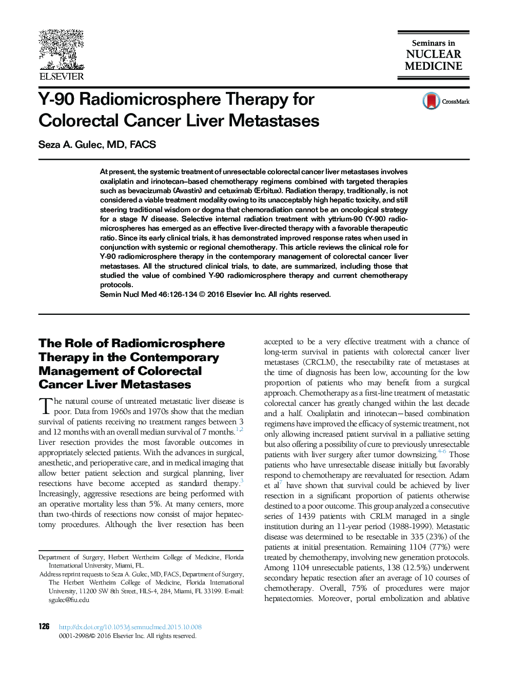 Y-90 Radiomicrosphere Therapy for Colorectal Cancer Liver Metastases