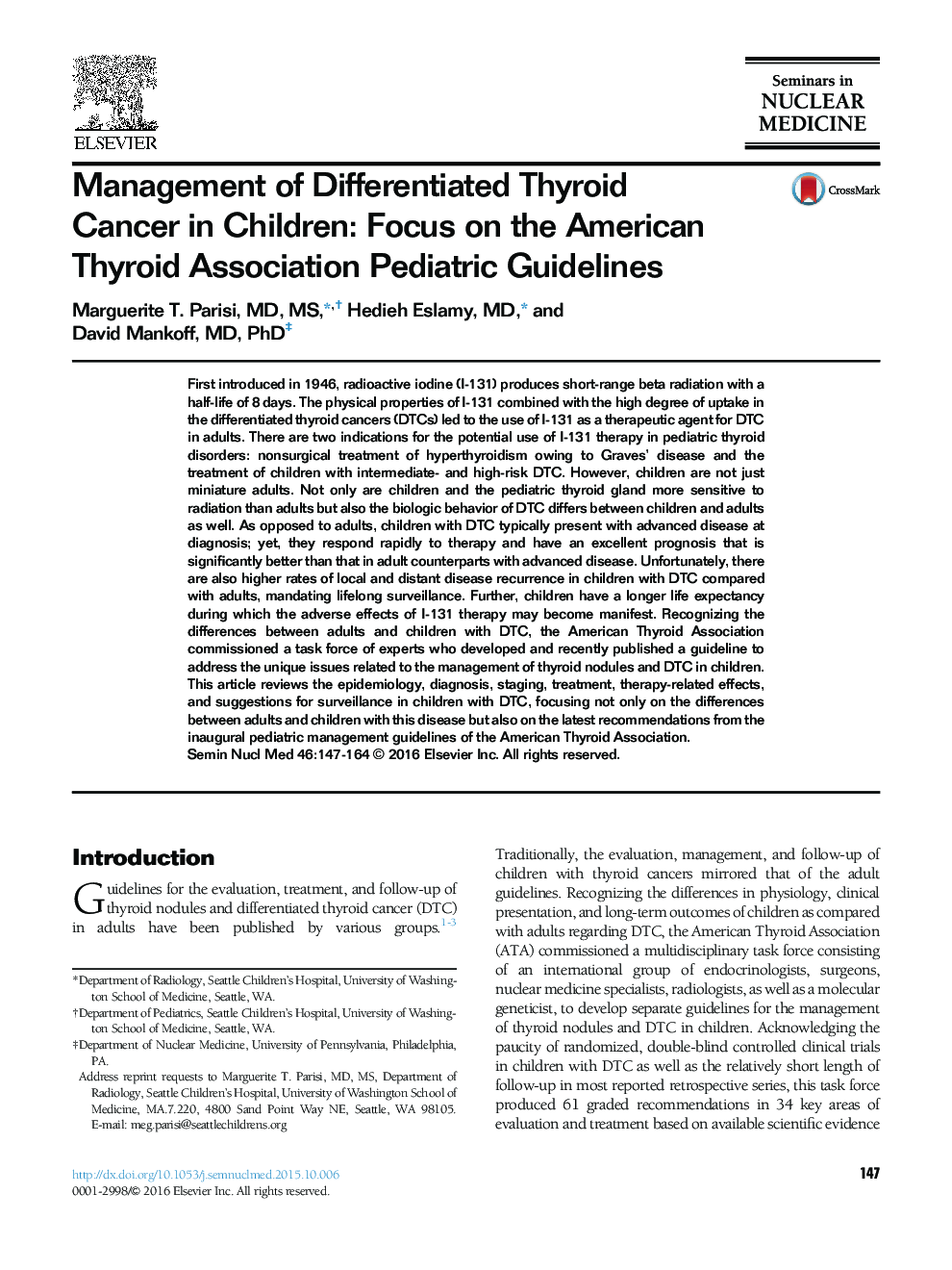 Management of Differentiated Thyroid Cancer in Children: Focus on the American Thyroid Association Pediatric Guidelines