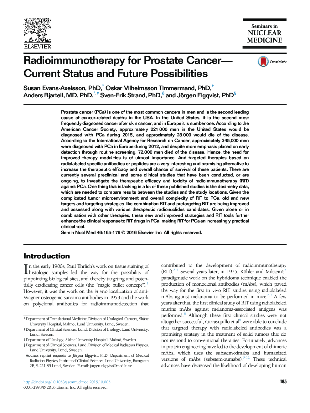 Radioimmunotherapy for Prostate Cancer—Current Status and Future Possibilities