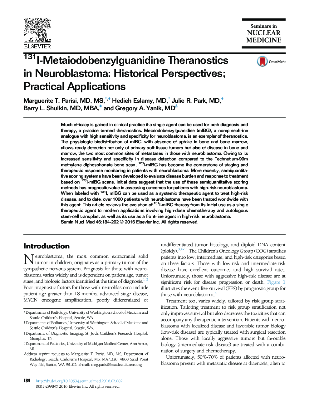 131I-Metaiodobenzylguanidine Theranostics in Neuroblastoma: Historical Perspectives; Practical Applications