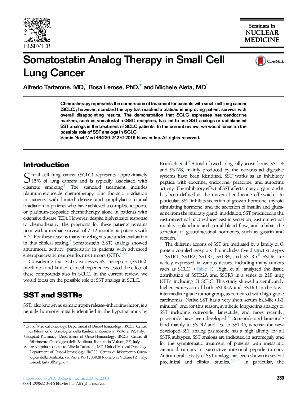 Somatostatin Analog Therapy in Small Cell Lung Cancer