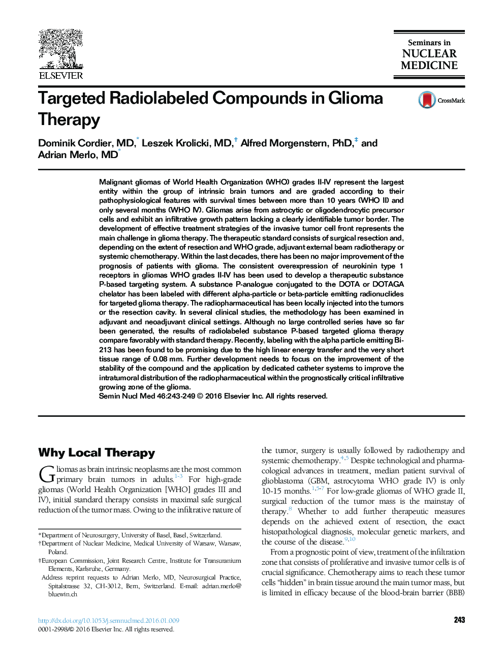 Targeted Radiolabeled Compounds in Glioma Therapy