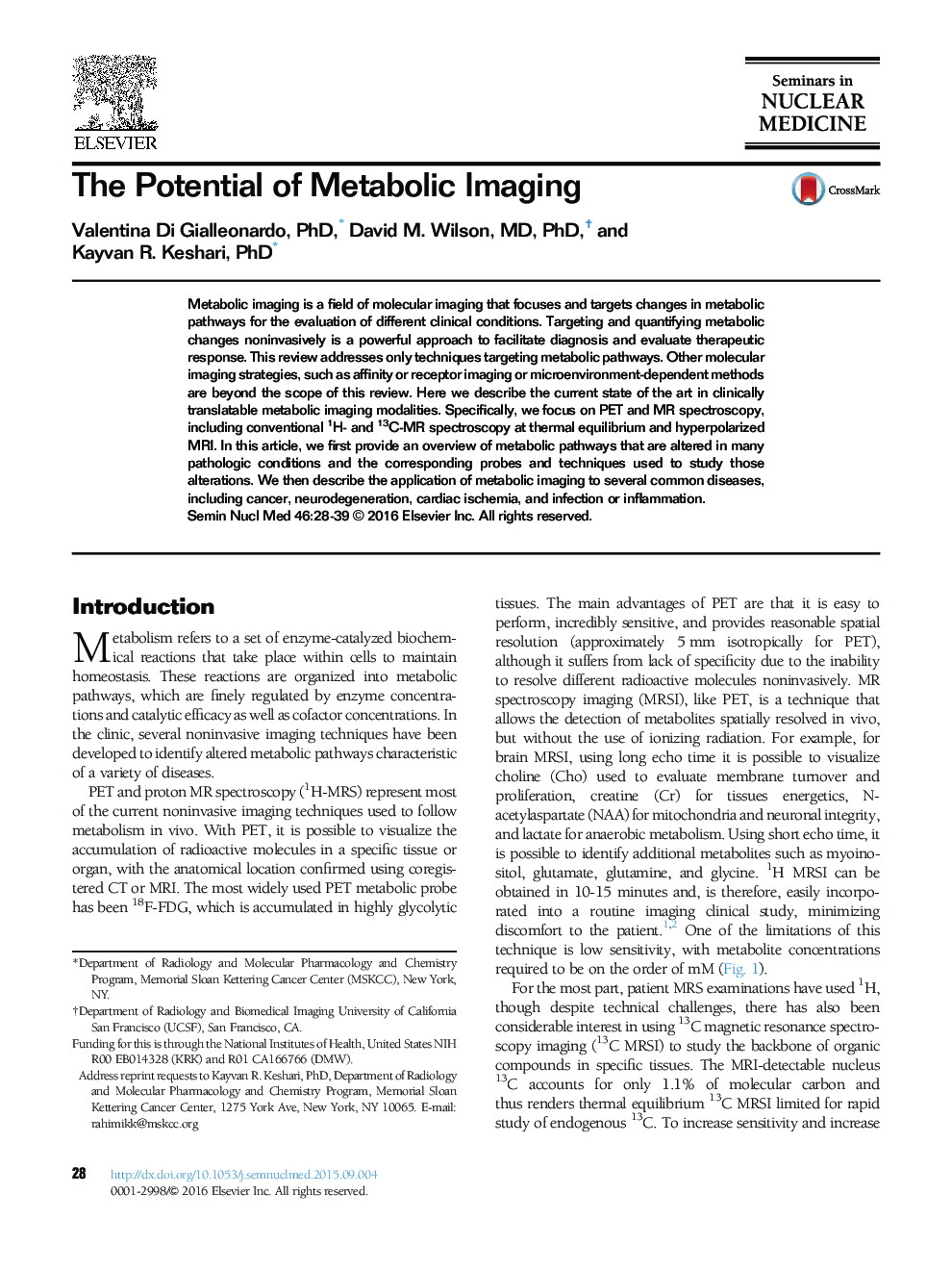 The Potential of Metabolic Imaging 