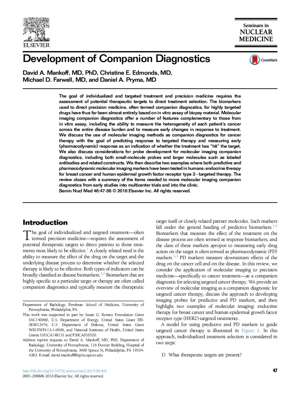 Development of Companion Diagnostics 