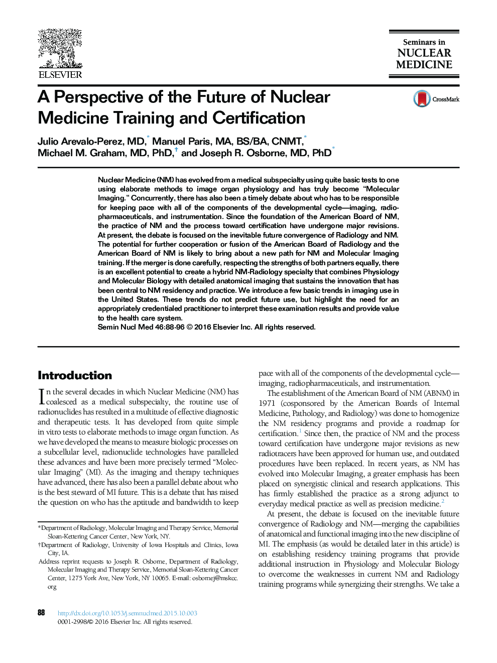 A Perspective of the Future of Nuclear Medicine Training and Certification