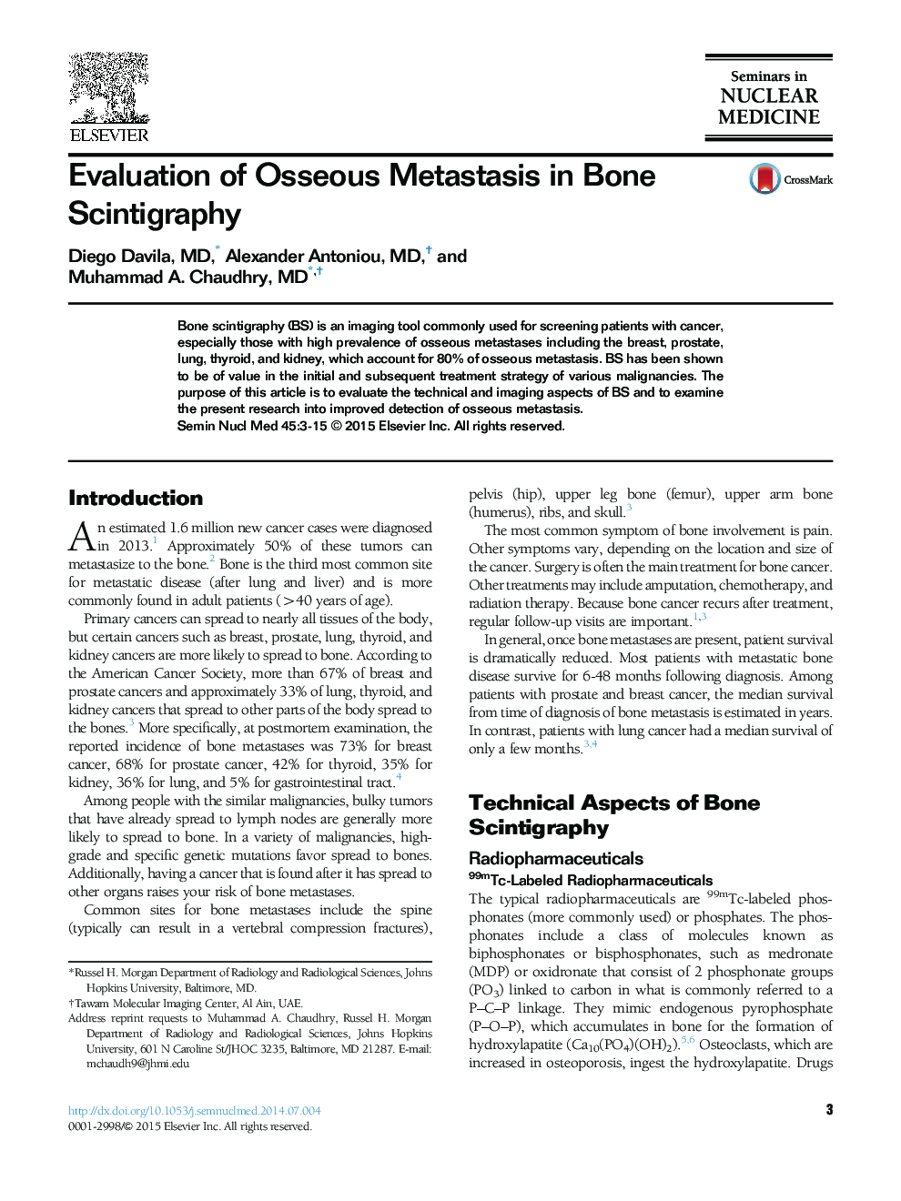 Evaluation of Osseous Metastasis in Bone Scintigraphy